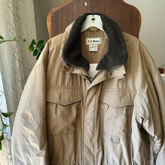 Vtg LL Bean Mens Tall XL Field Coat Utility Primaloft Lined Brown Hood Parka